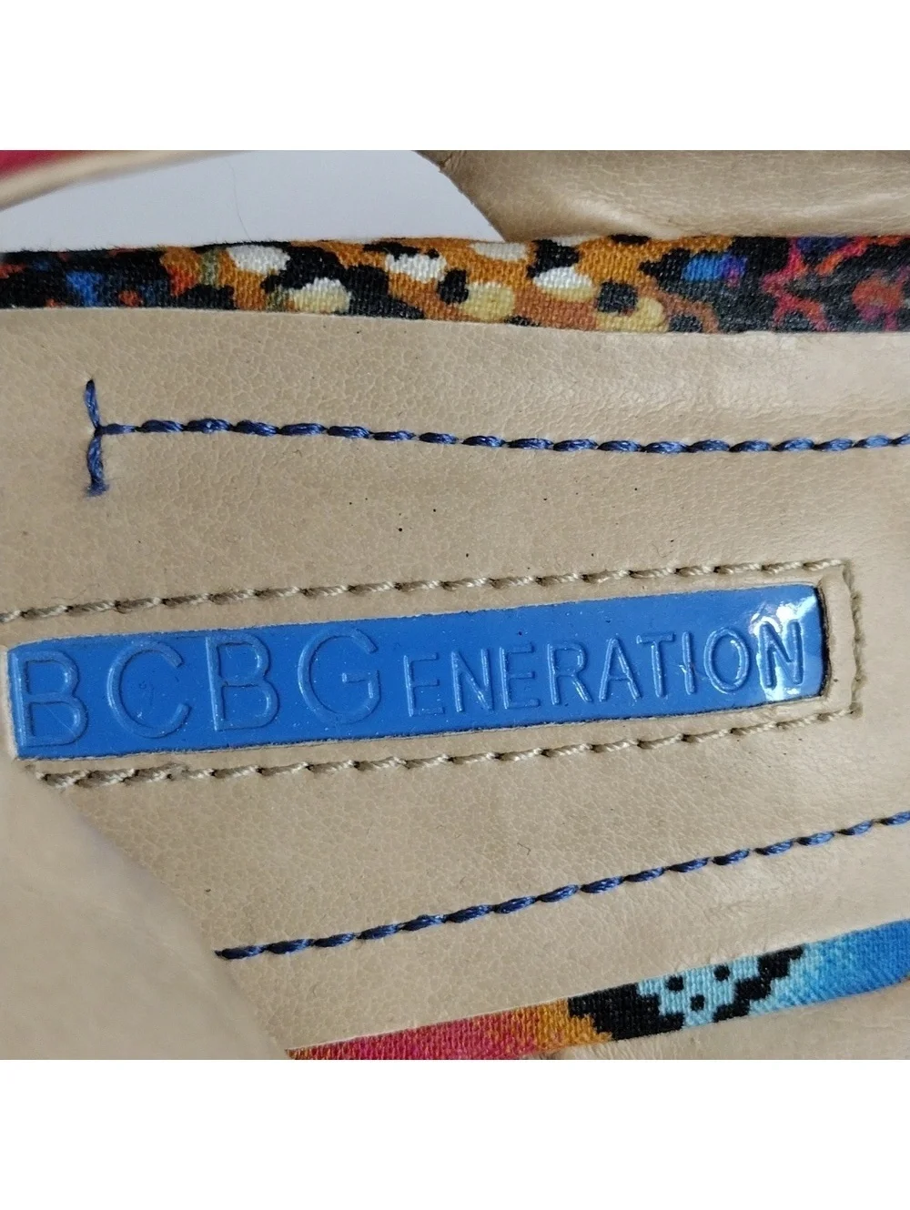 BCBGeneration Women's Colorful Geometric Patterned Wedge Sandals, Size 7.5